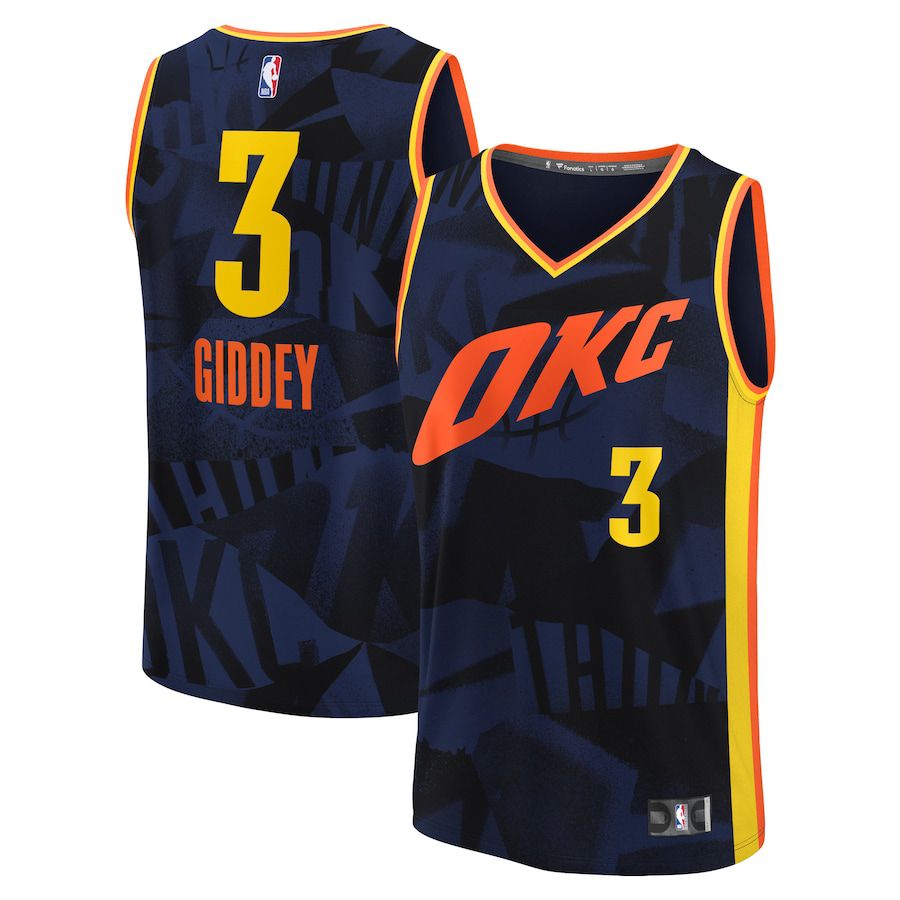 Men Oklahoma City Thunder 3 Josh Giddey Fanatics Branded Navy City Edition 2023-24 Fast Break NBA Jersey